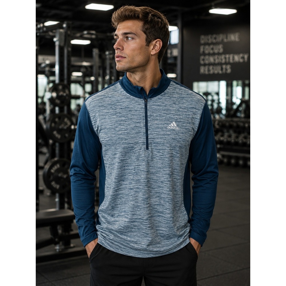 ADIDAS Men's Large Dark Teal Green 1/4 Zip Pullover -1251